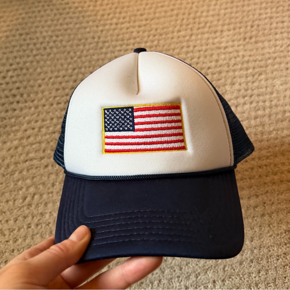 USA Flag Trucker Hat Navy White Mesh Snapback Adjustable Cap
